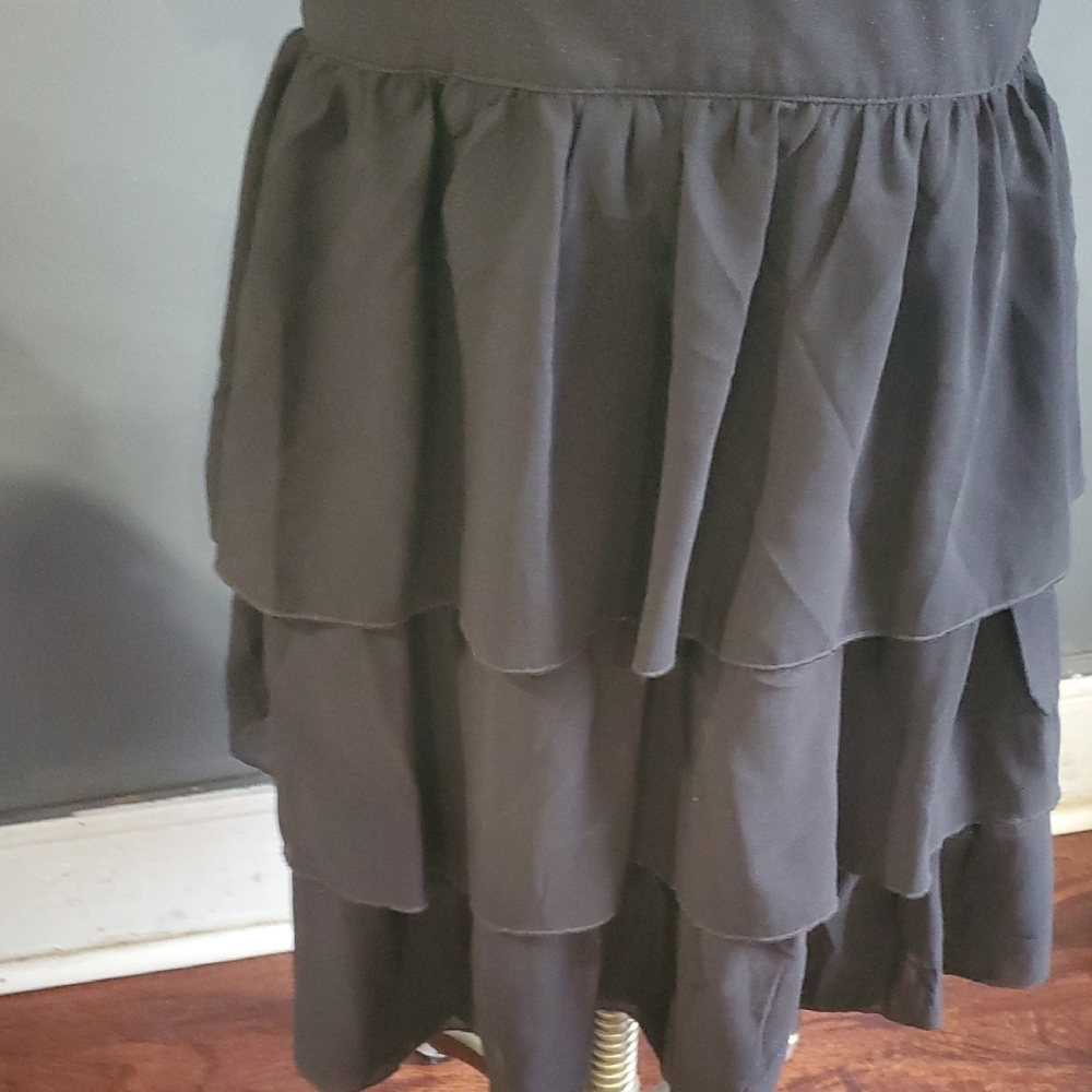 A.Moss Johnny Was Inspired Black Ruffled Tiered Mini Dress Mock Neck - Picture 6 of 17